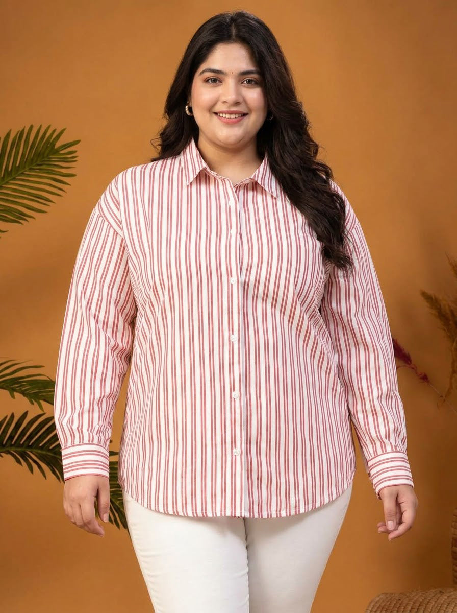 Plus Size Red Stripe Linen Shirt