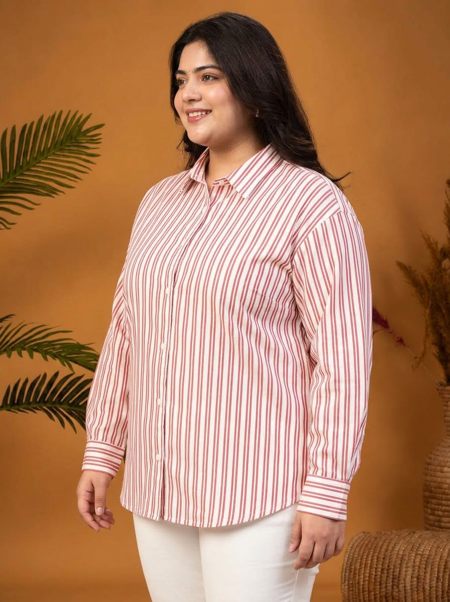 Plus Size Red Stripe Linen Shirt