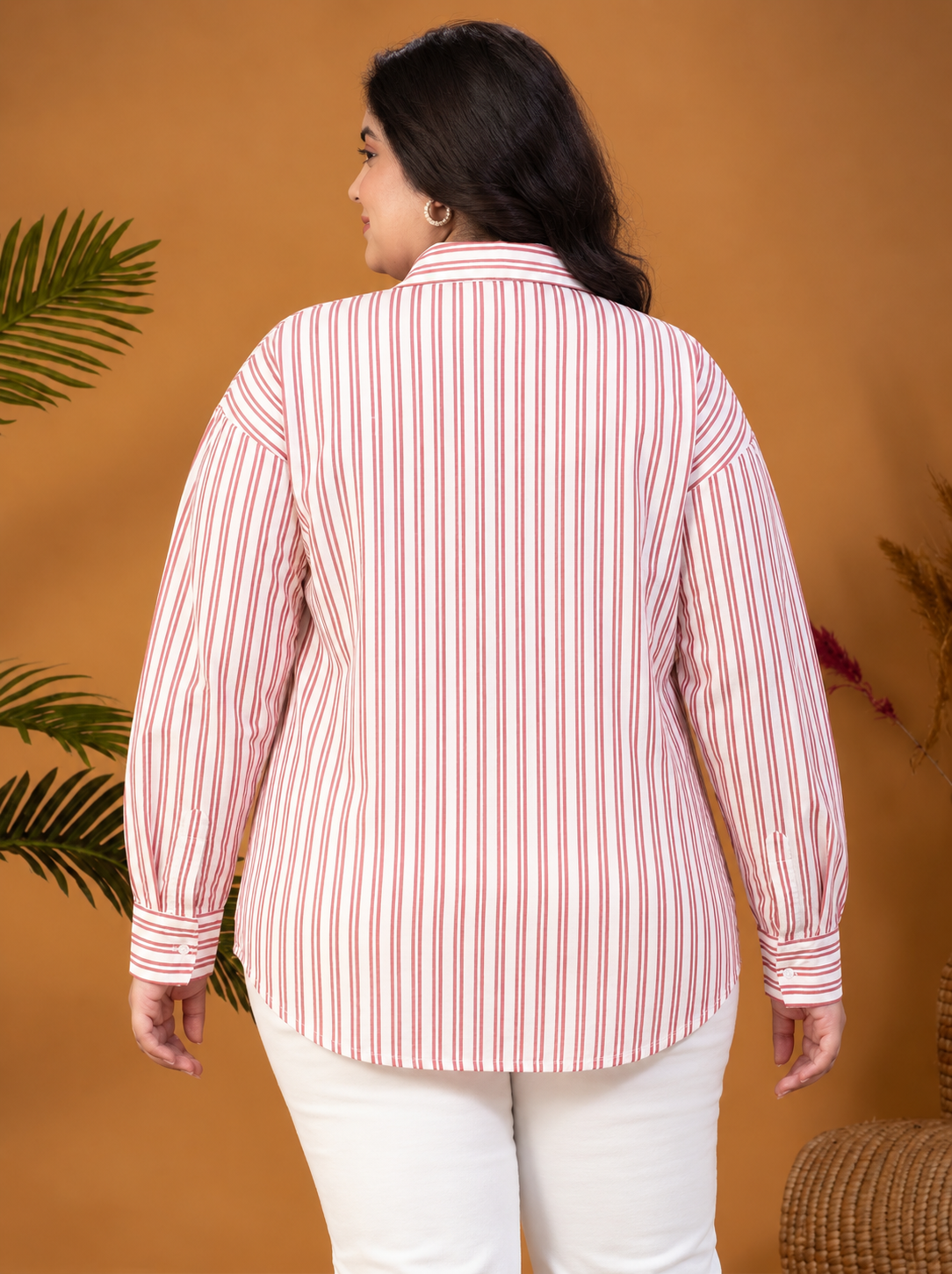 Plus Size Red Stripe Linen Shirt
