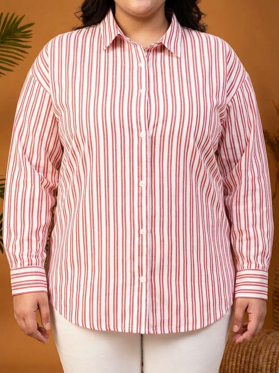 Plus Size Red Stripe Linen Shirt