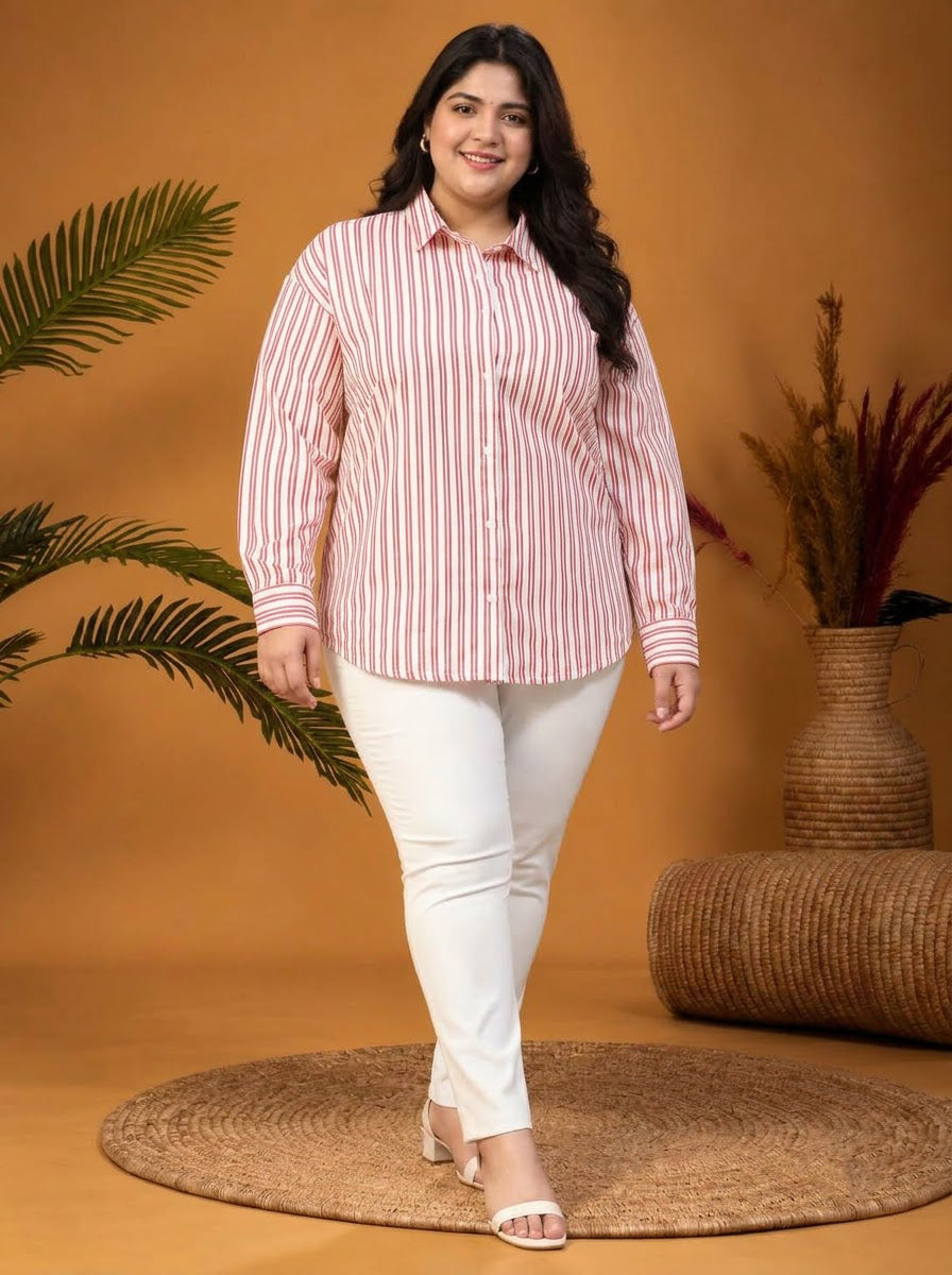 Plus Size Red Stripe Linen Shirt