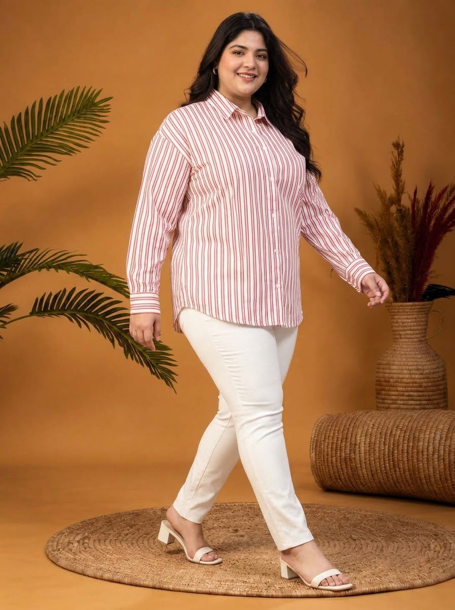 Plus Size Red Stripe Linen Shirt