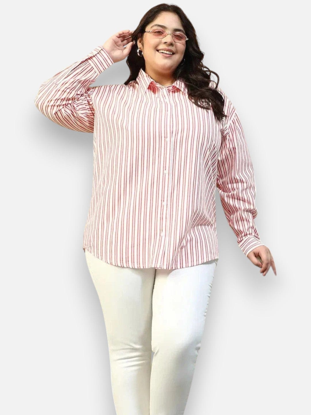 Plus Size Red Stripe Linen Shirt