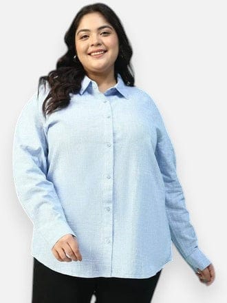 Plus Size Blue Cotton Shirt