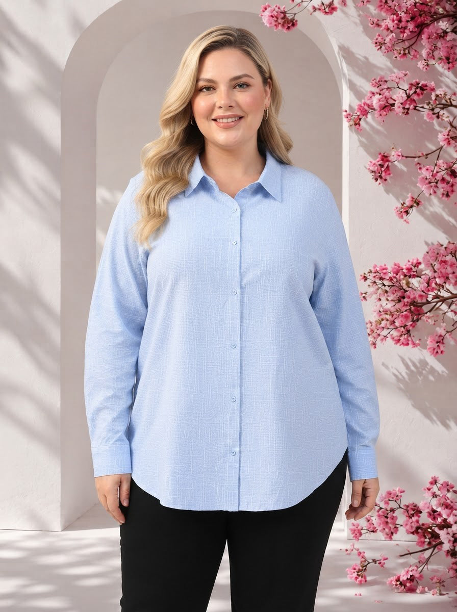 Plus Size Blue Cotton Shirt