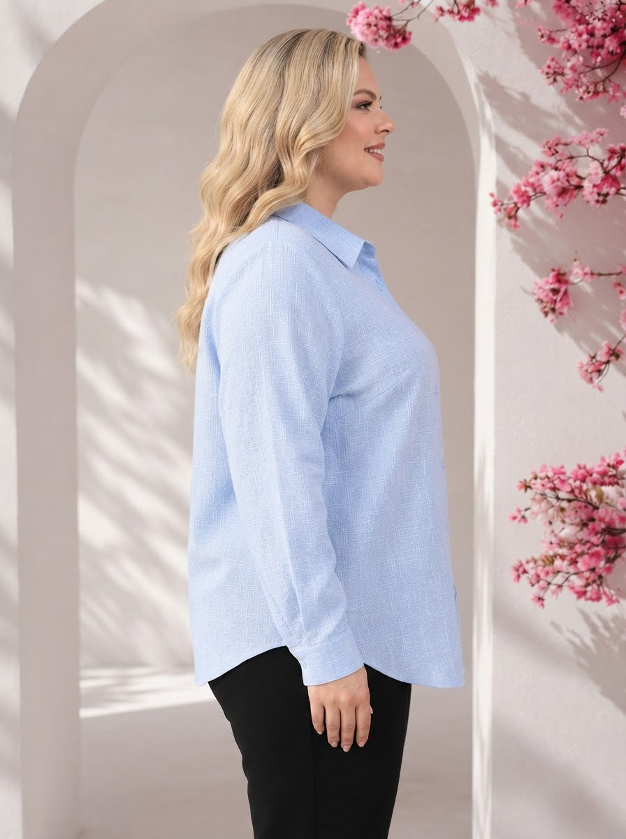 Plus Size Blue Cotton Shirt