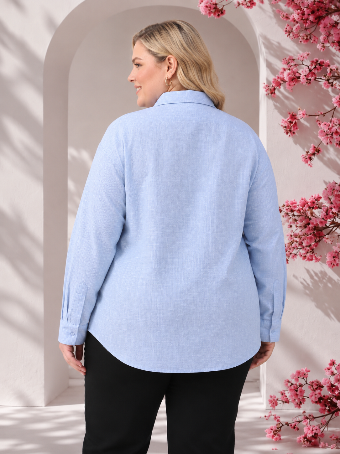 Plus Size Blue Cotton Shirt