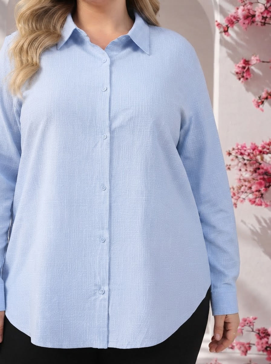 Plus Size Blue Cotton Shirt
