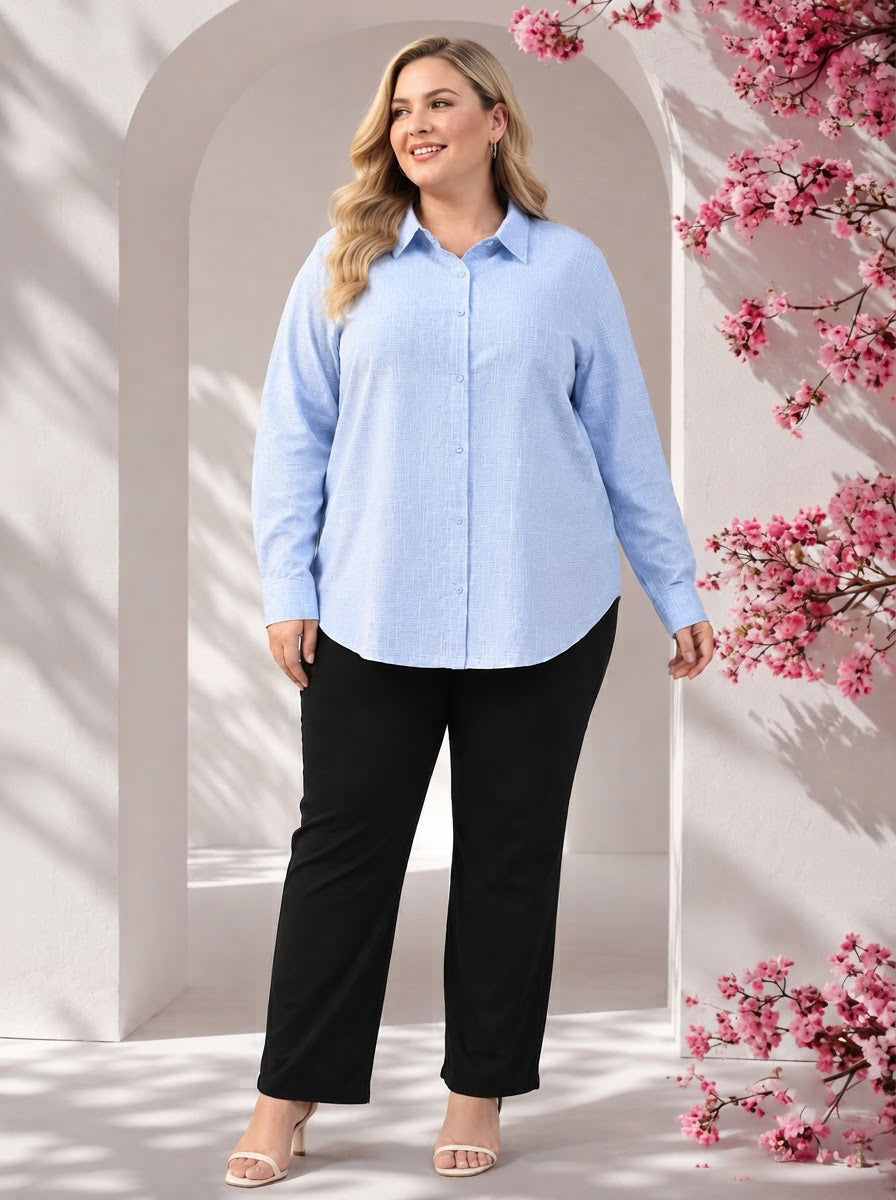 Plus Size Blue Cotton Shirt