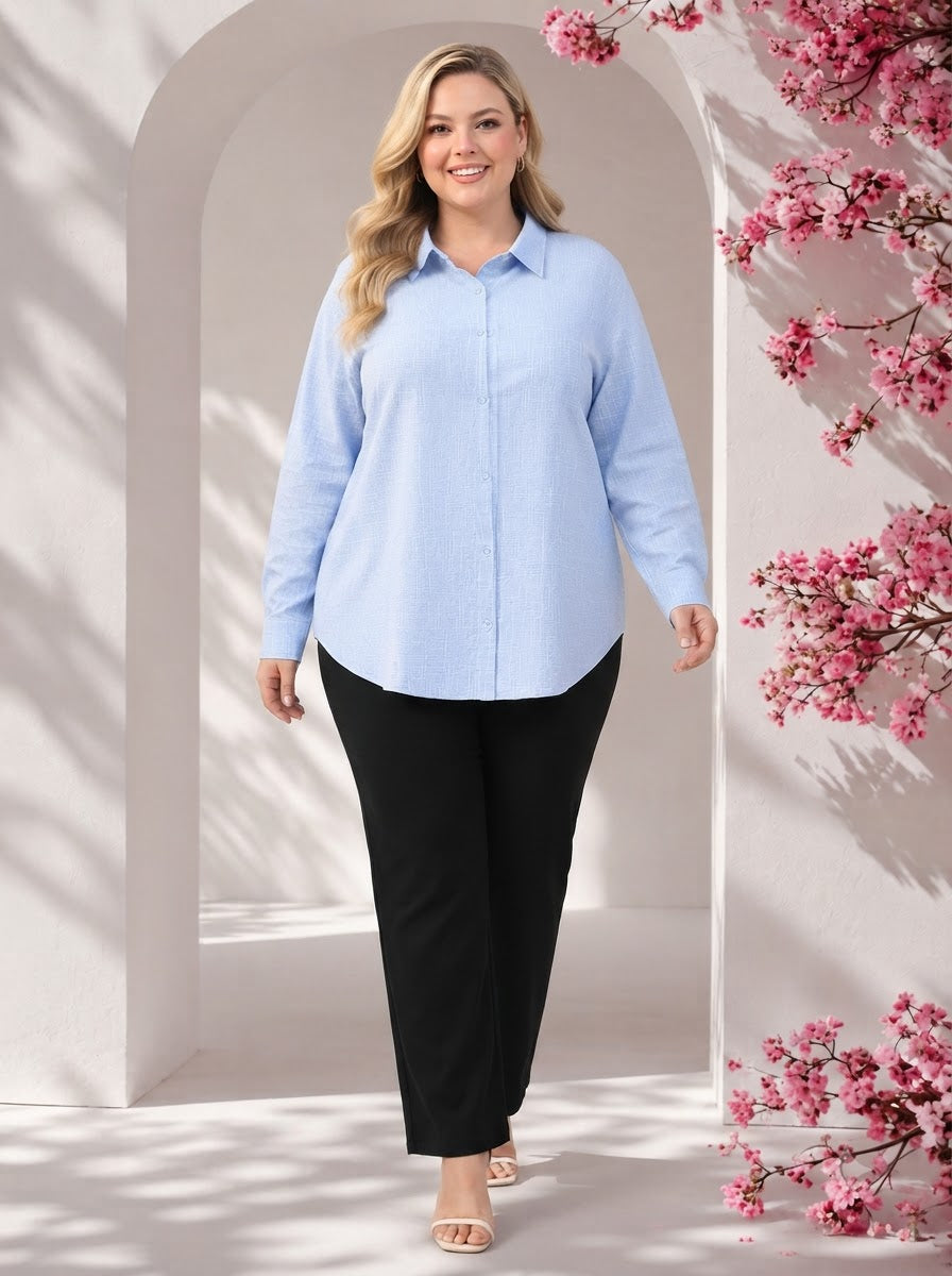 Plus Size Blue Cotton Shirt