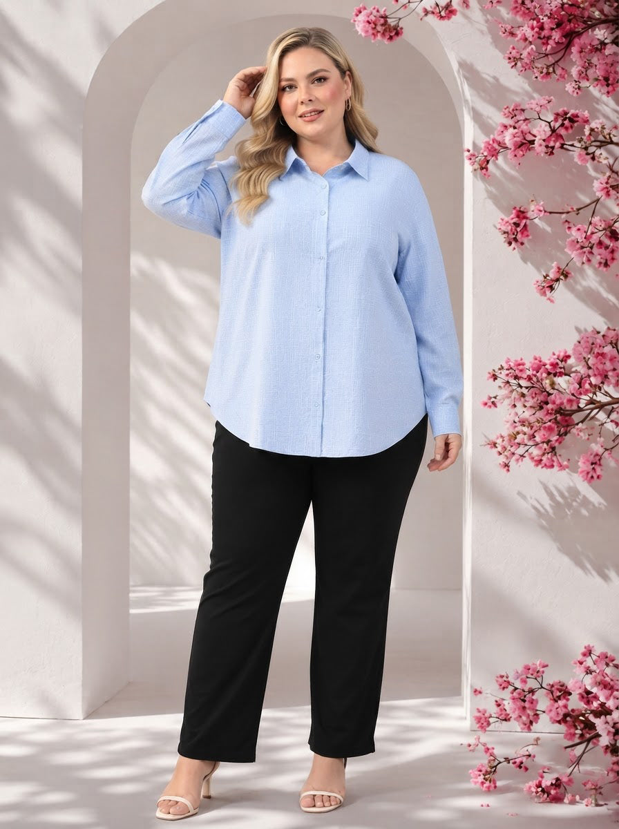 Plus Size Blue Cotton Shirt