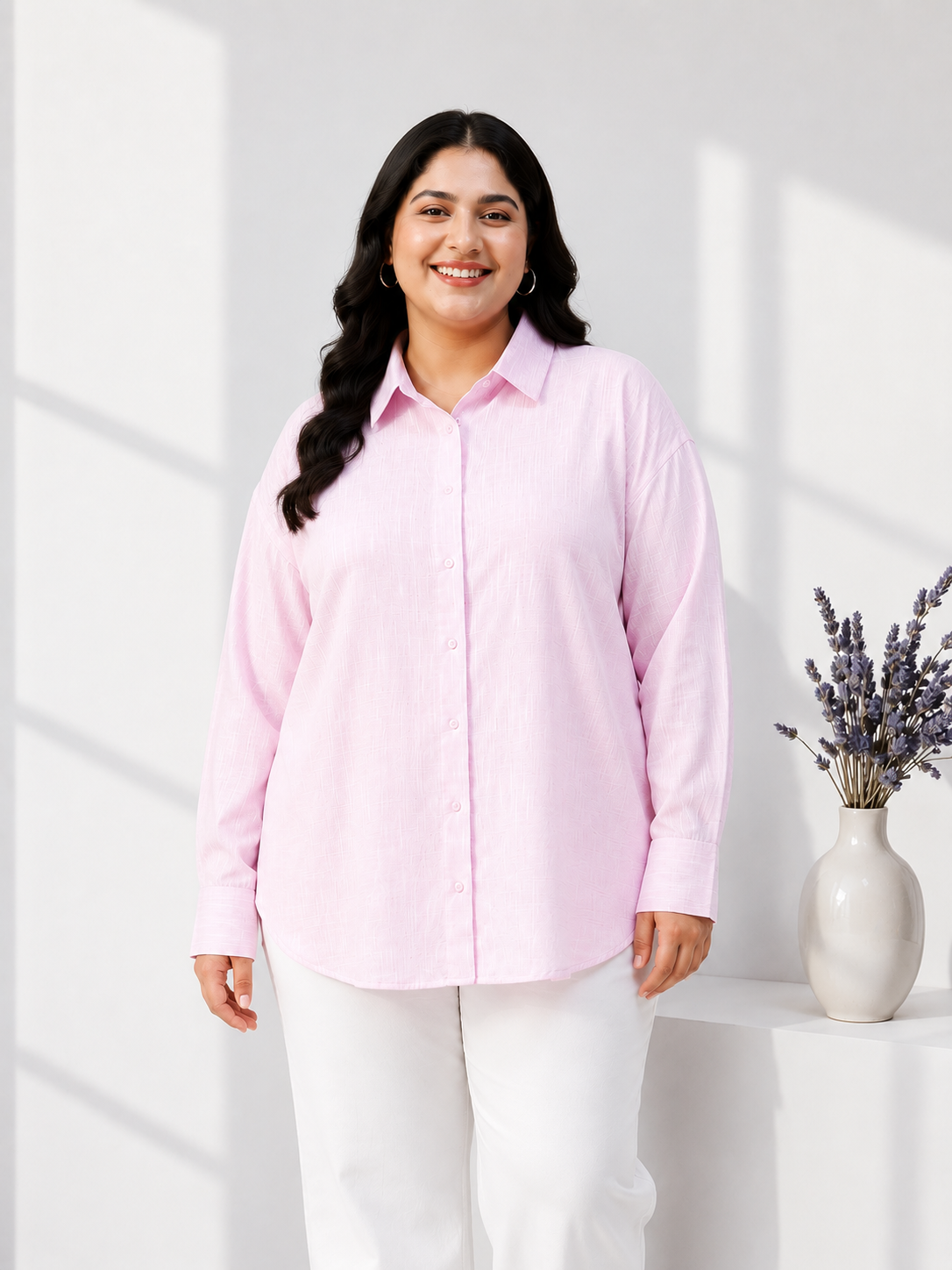 Plus Size Pink Cotton Shirt