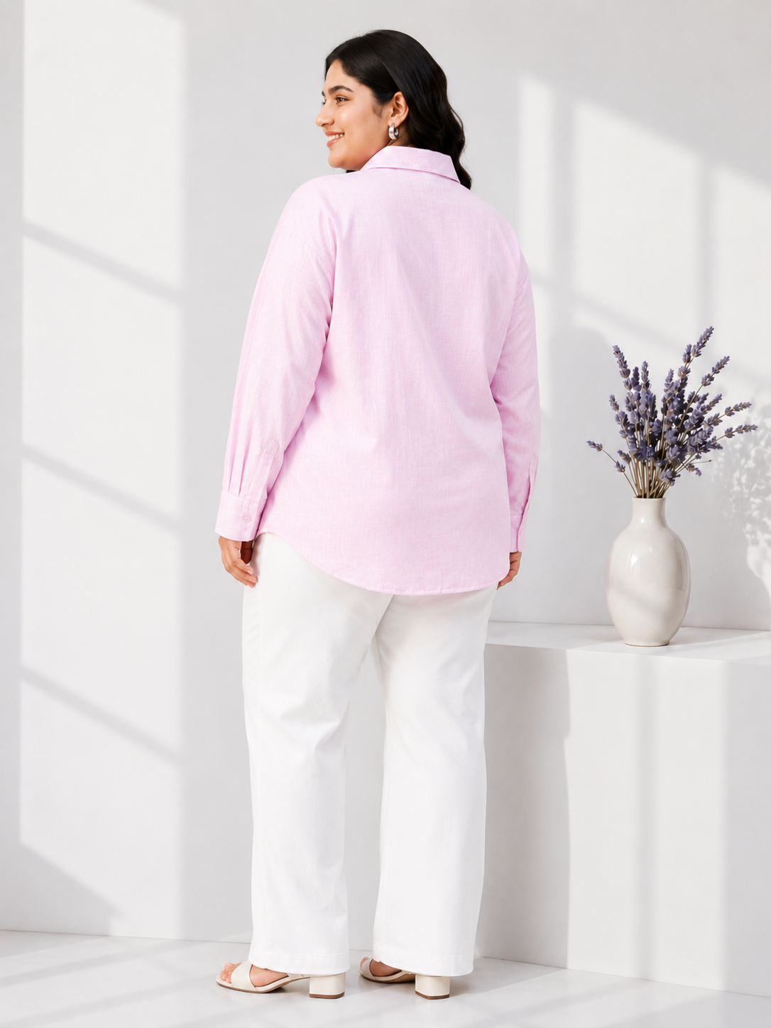 Plus Size Pink Cotton Shirt