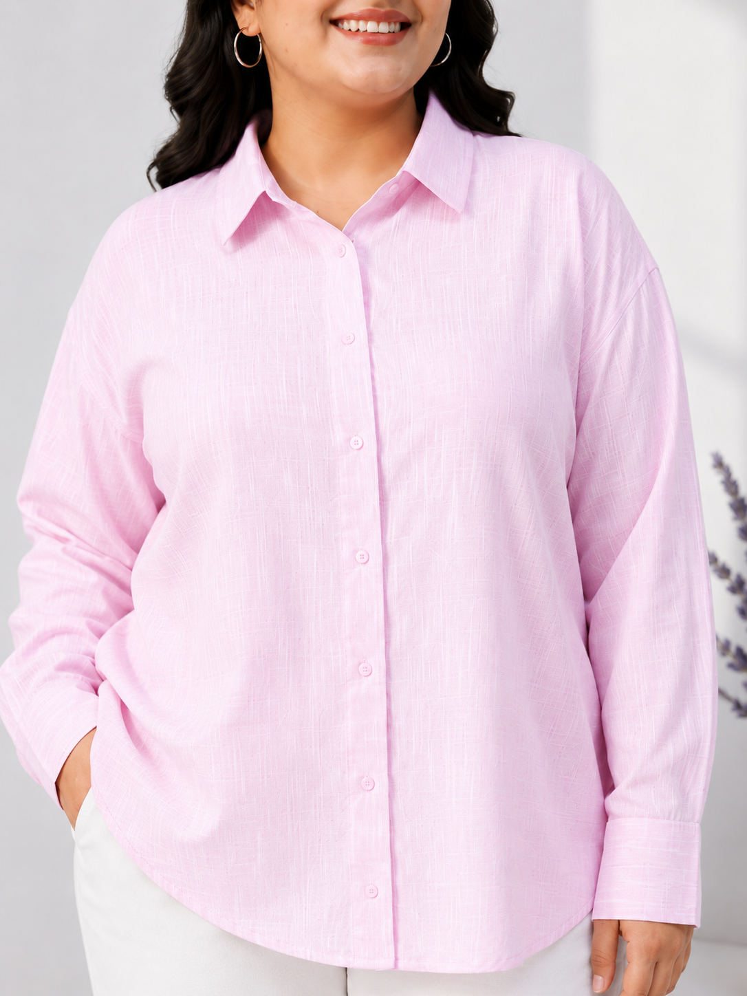 Plus Size Pink Cotton Shirt
