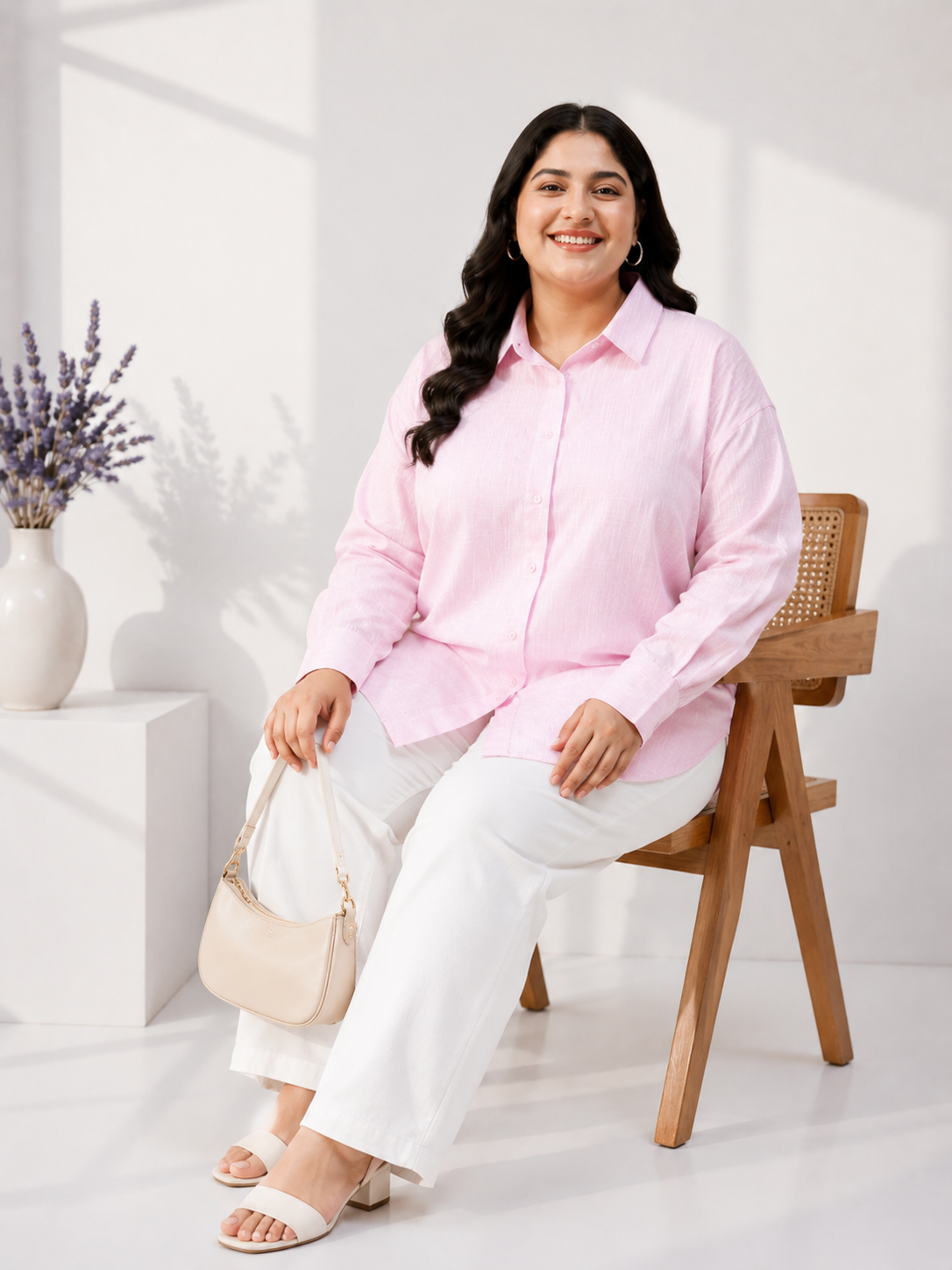 Plus Size Pink Cotton Shirt