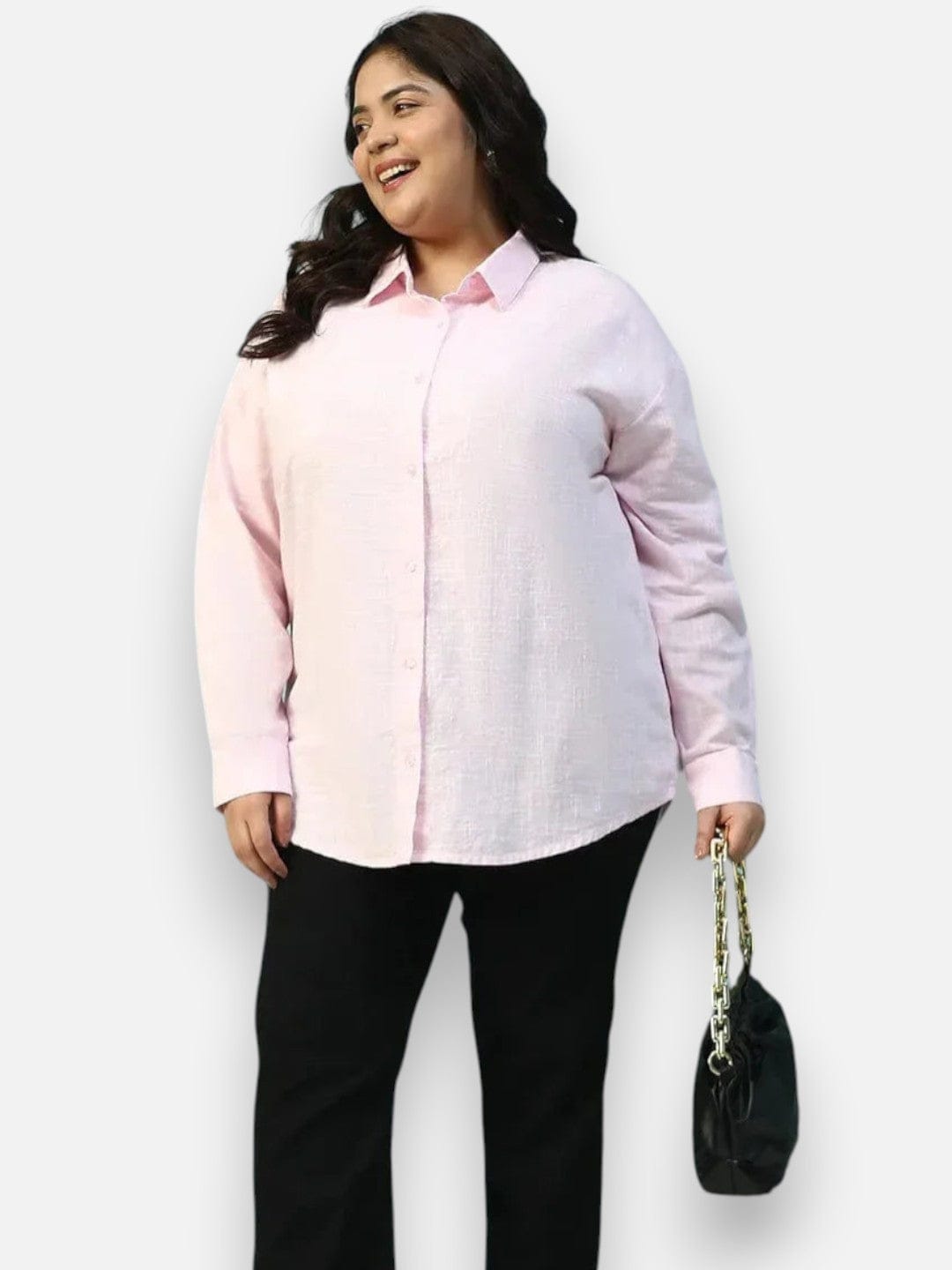 Plus Size Pink Cotton Shirt