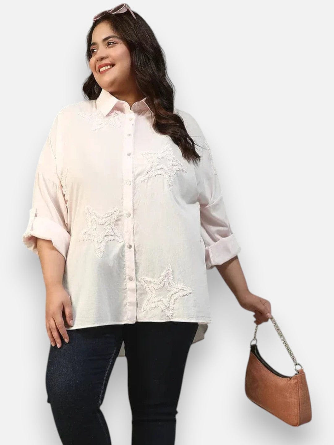 Plus Size Light Pink Cotton Shirt