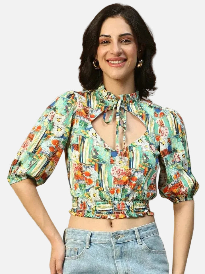 Multicolor Printed Crop Top