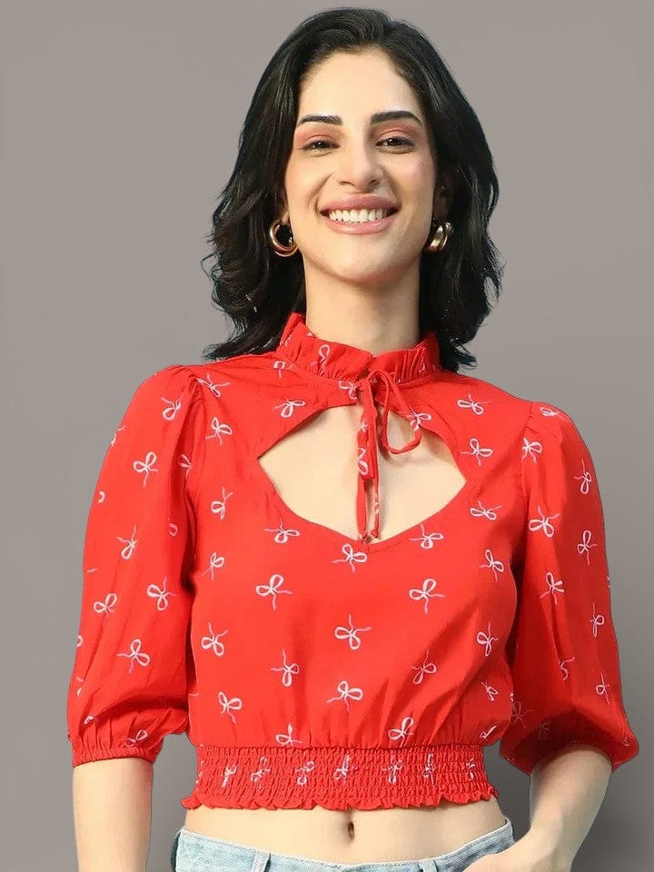 Red Floral Crop Top