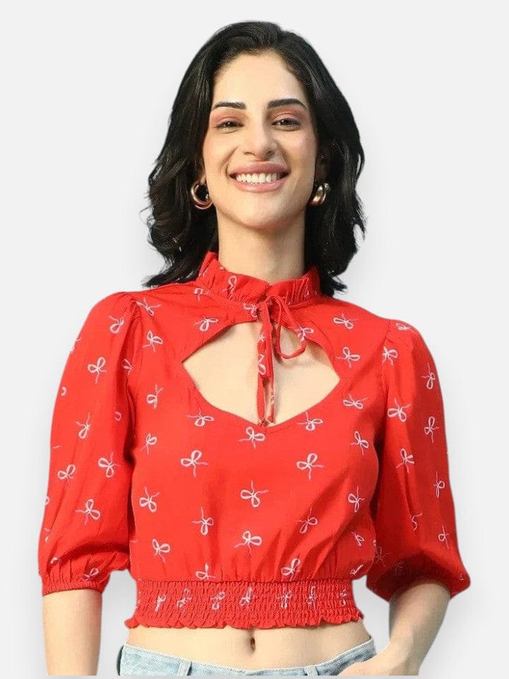 Red Floral Crop Top