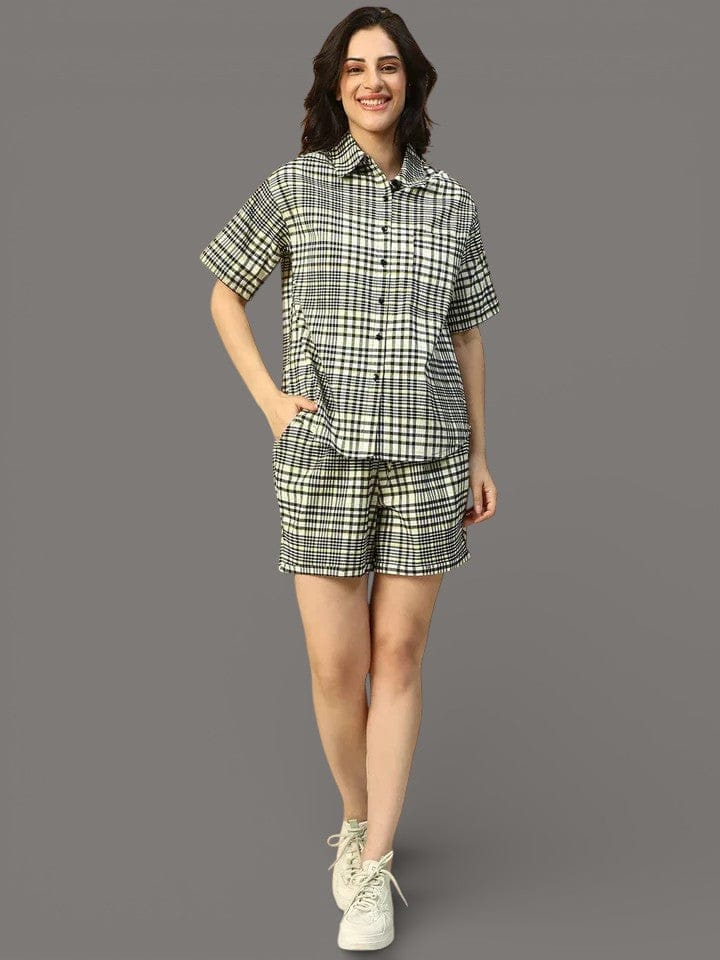 Black Check Print Cotton Co-Ord Set