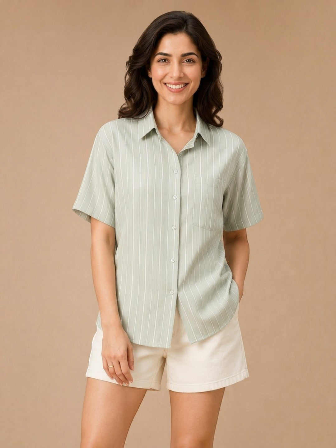 Green Stripe Print Shirt