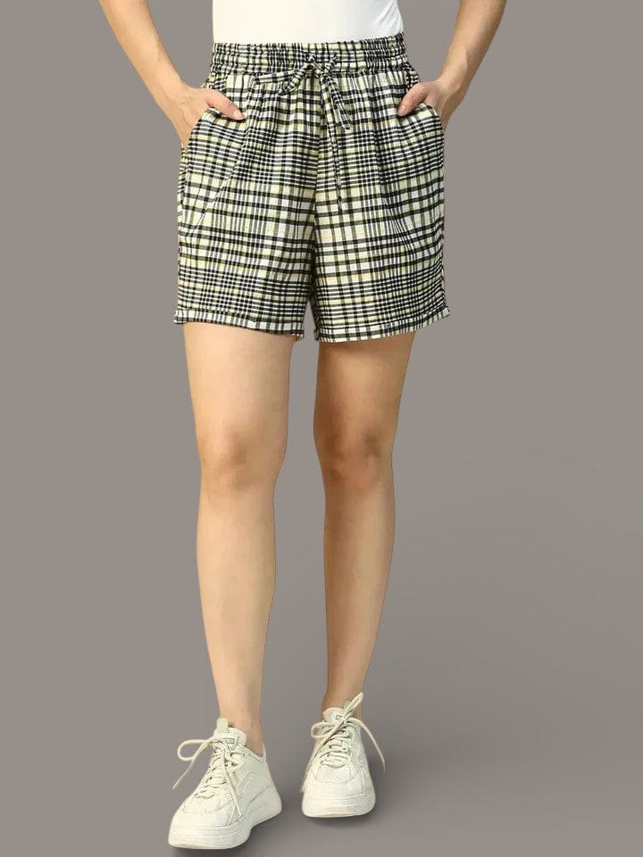 Black Check Print Short