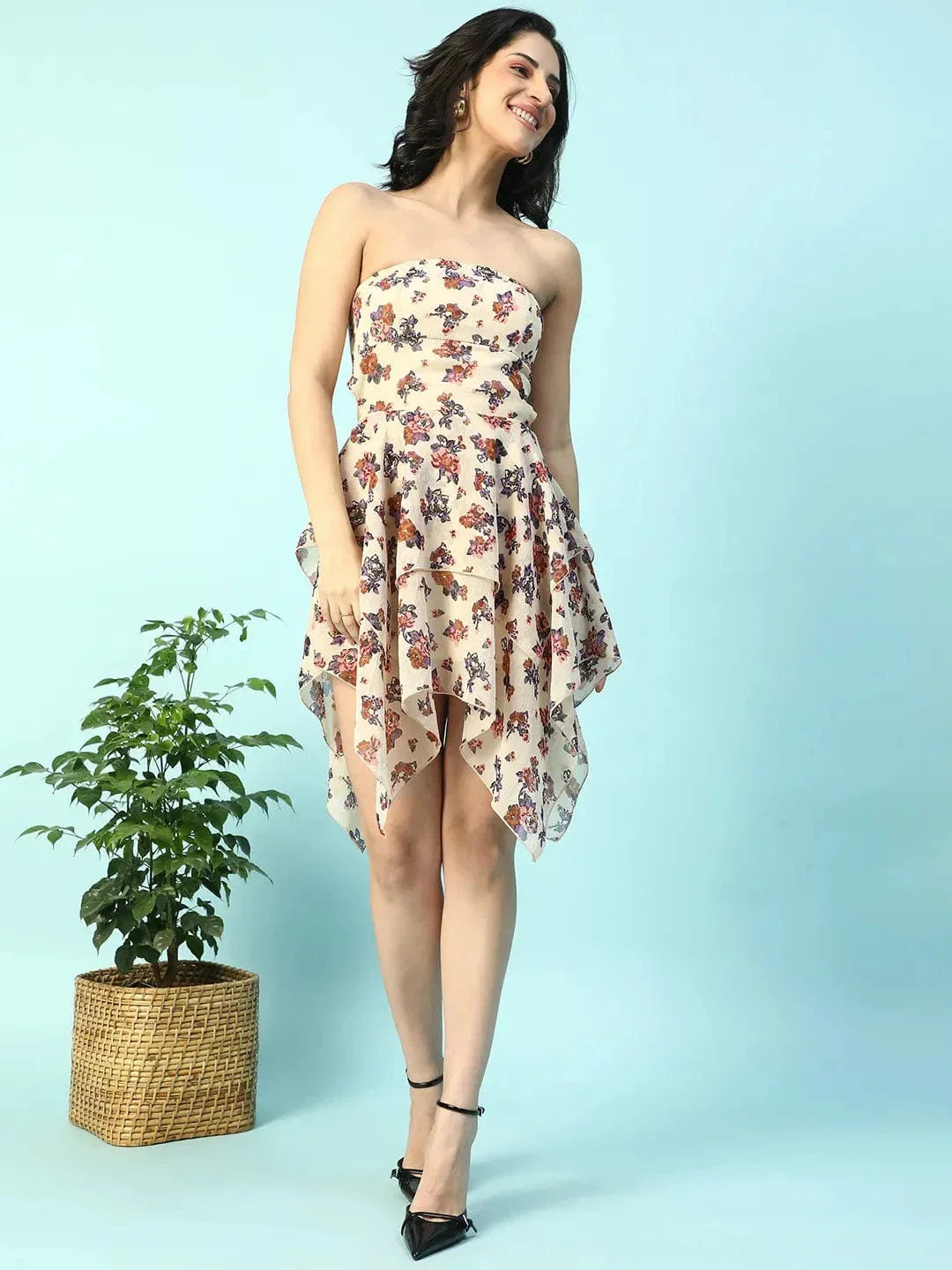 Beige Floral Dress