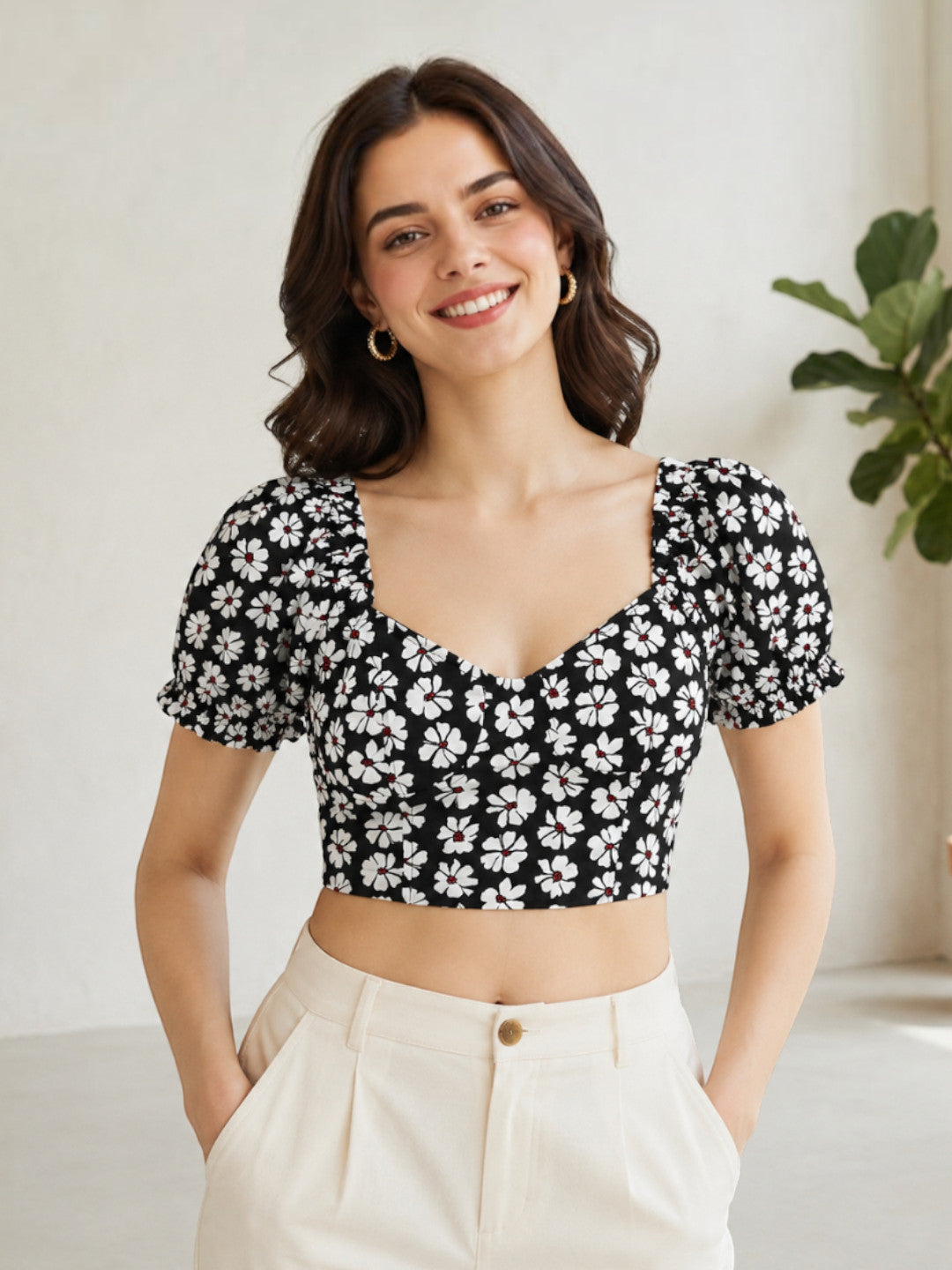 Black Floral Crop Top
