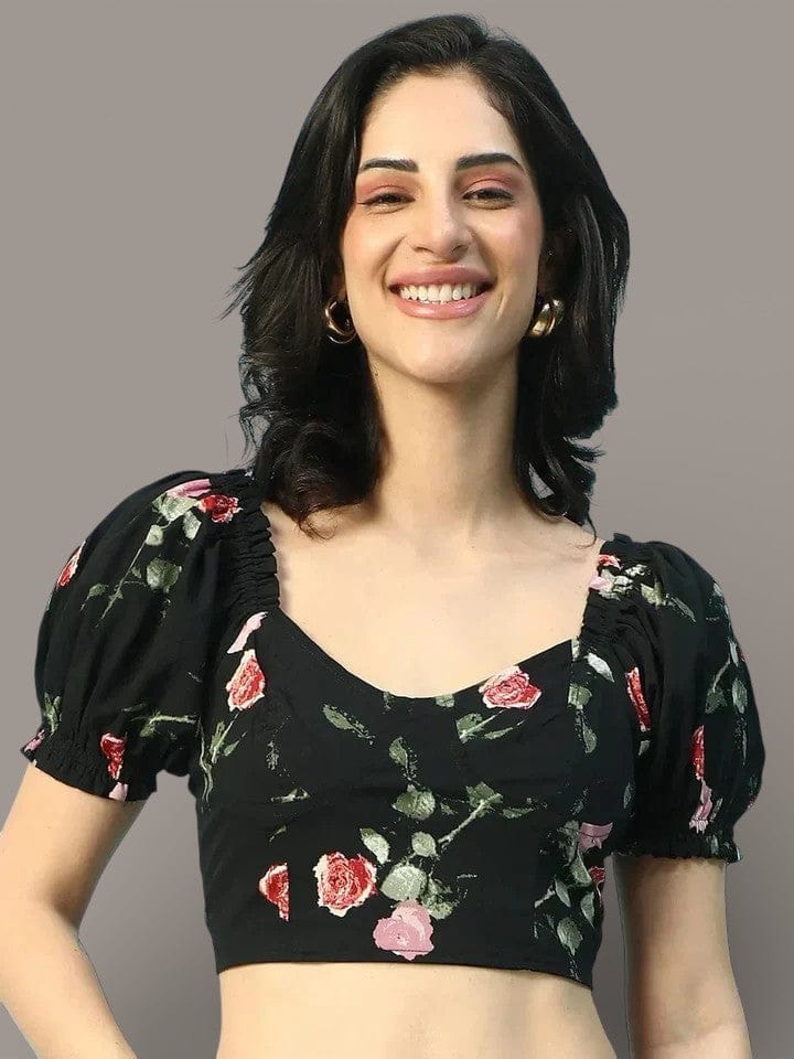 Black Floral Crop Top