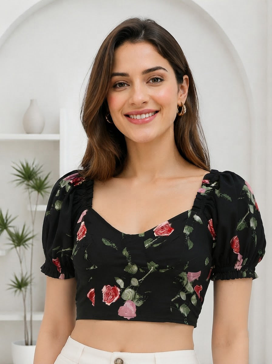 Black Floral Crop Top