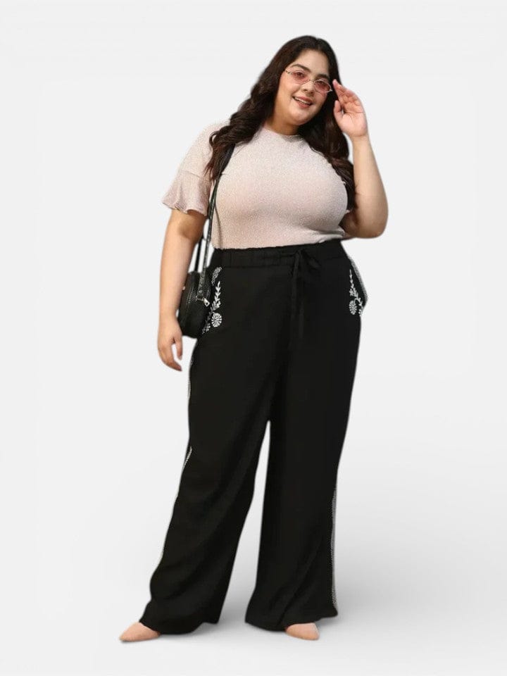 Plus Size Black Cotton Linen Pant
