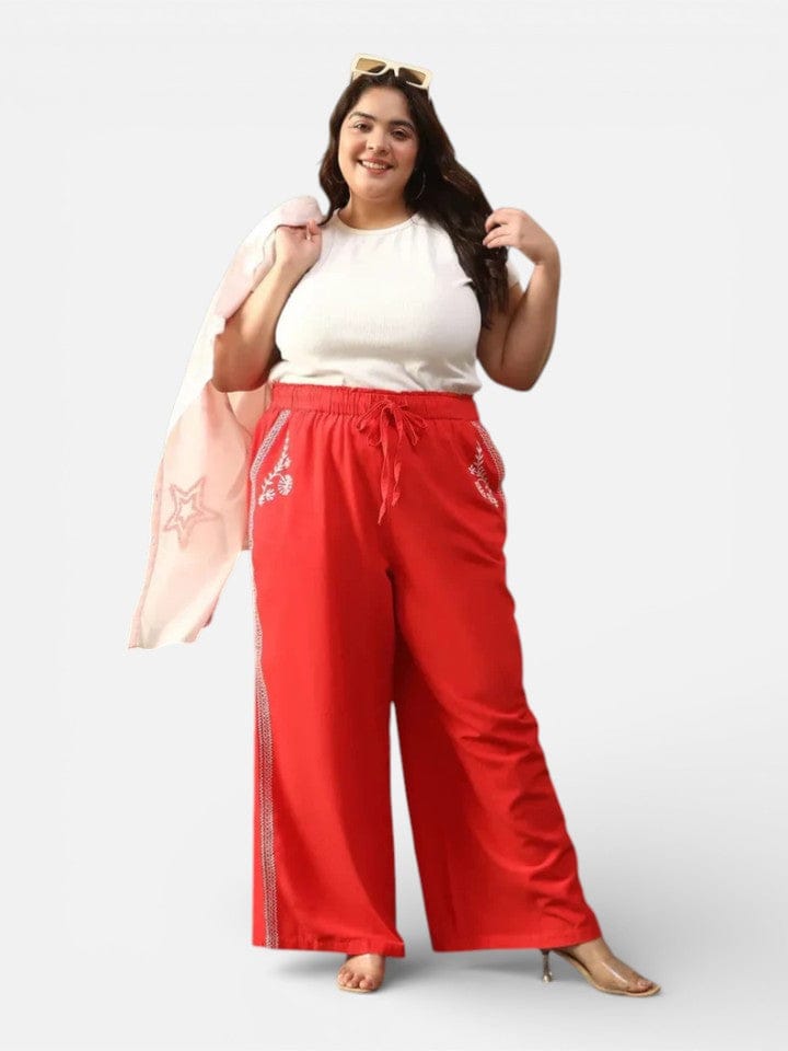 Plus Size Red Cotton Linen Pant