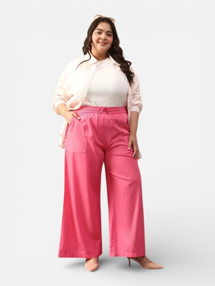 Plus Size Pink Cotton Linen Pant