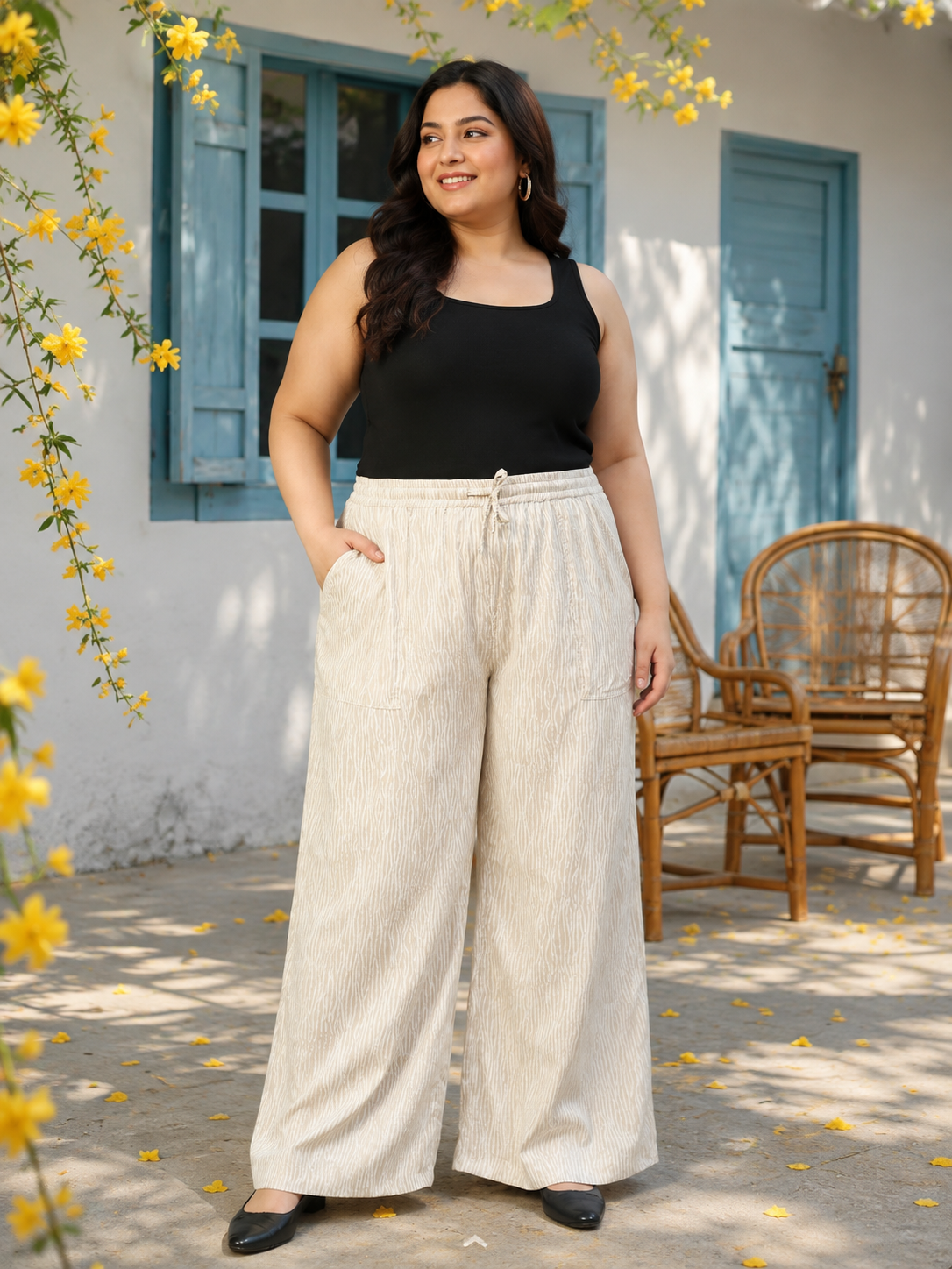 Plus Size Beige Dot Print Pant