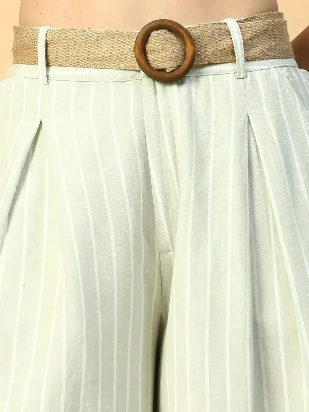 Light Green Elasticated With Button Closure Long Flared Women Pant - oxolloxo