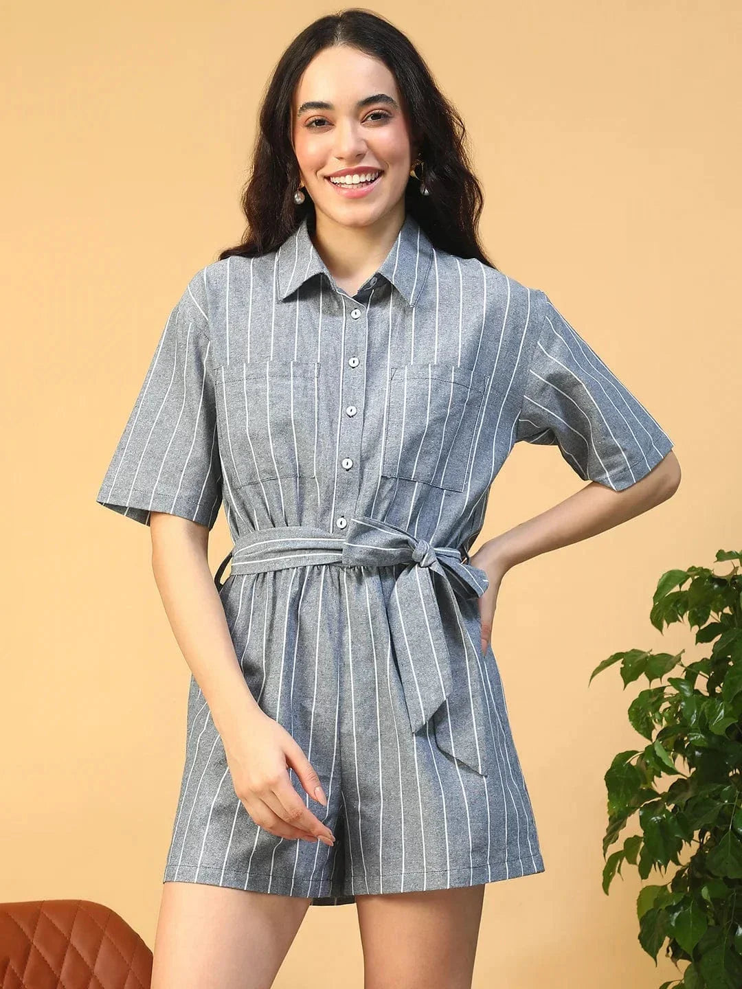 Blue Stripe Cotton Playsuit