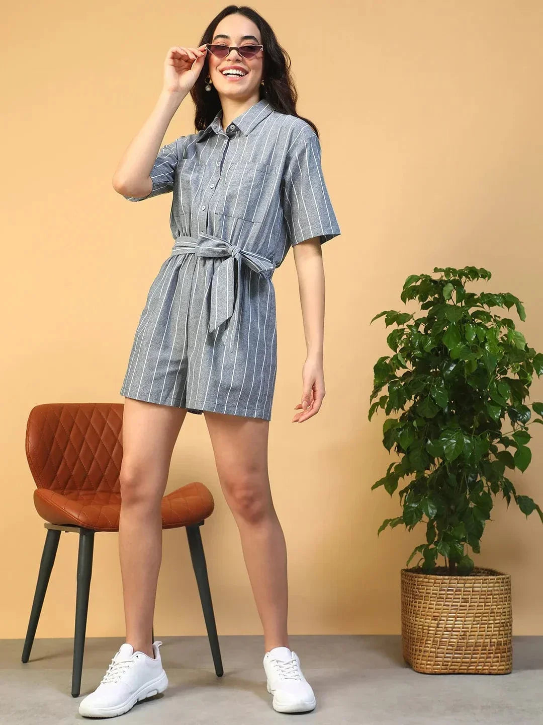 Blue Stripe Cotton Playsuit