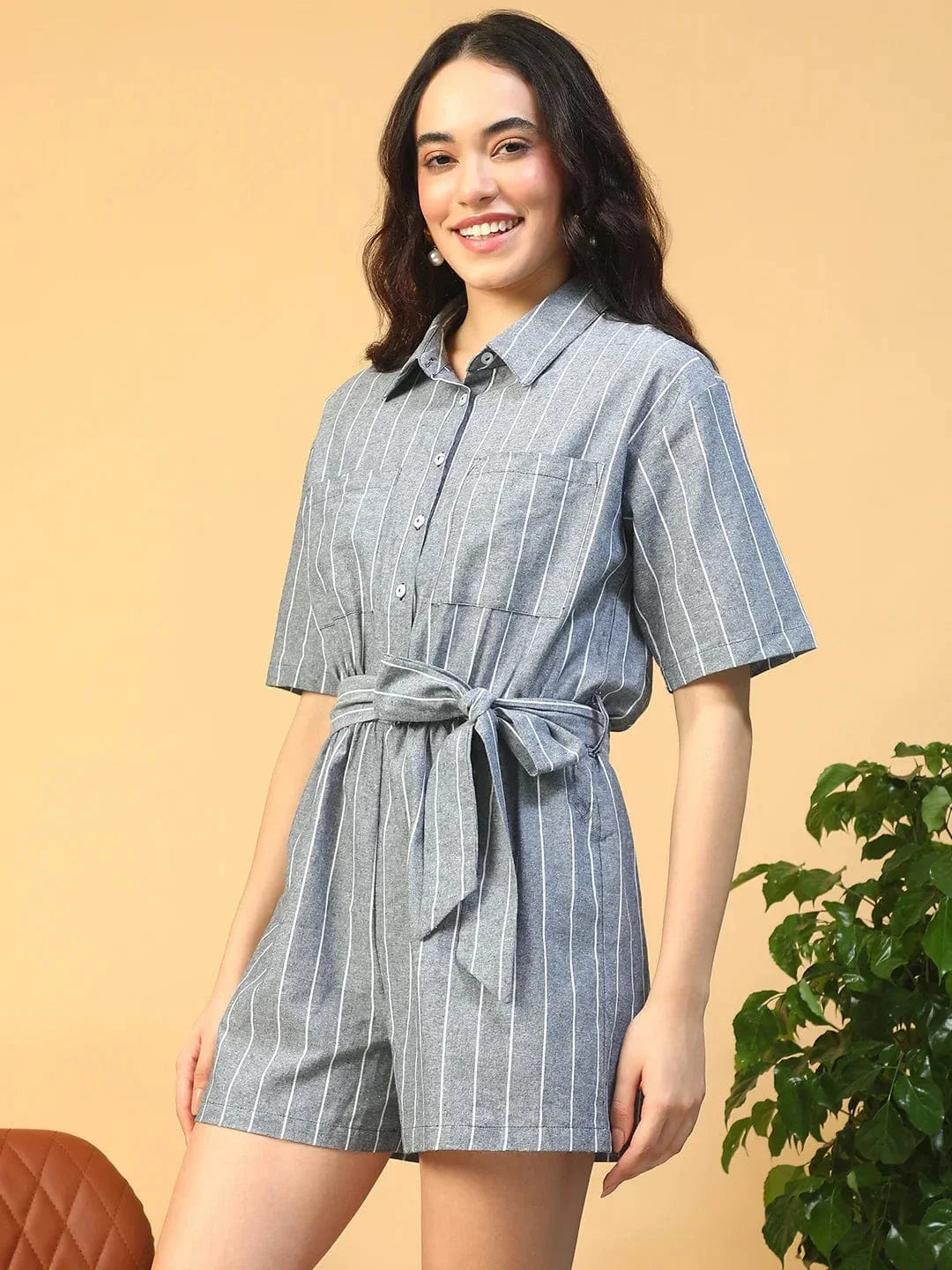 Blue Stripe Cotton Playsuit