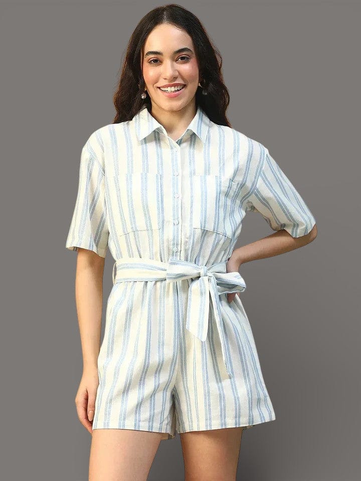 Blue Stripe Cotton Playsuit