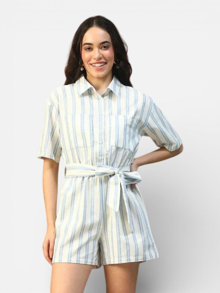 Blue Stripe Cotton Playsuit