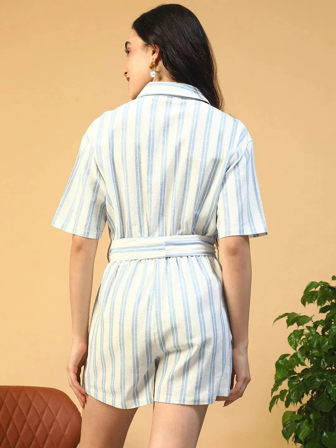 Blue Stripe Cotton Playsuit
