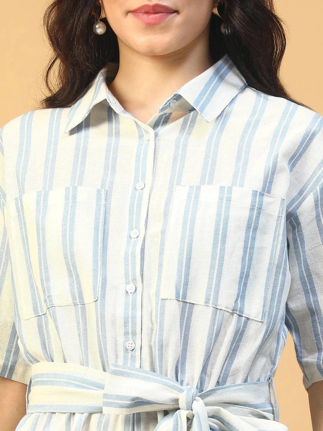 Blue Stripe Cotton Playsuit