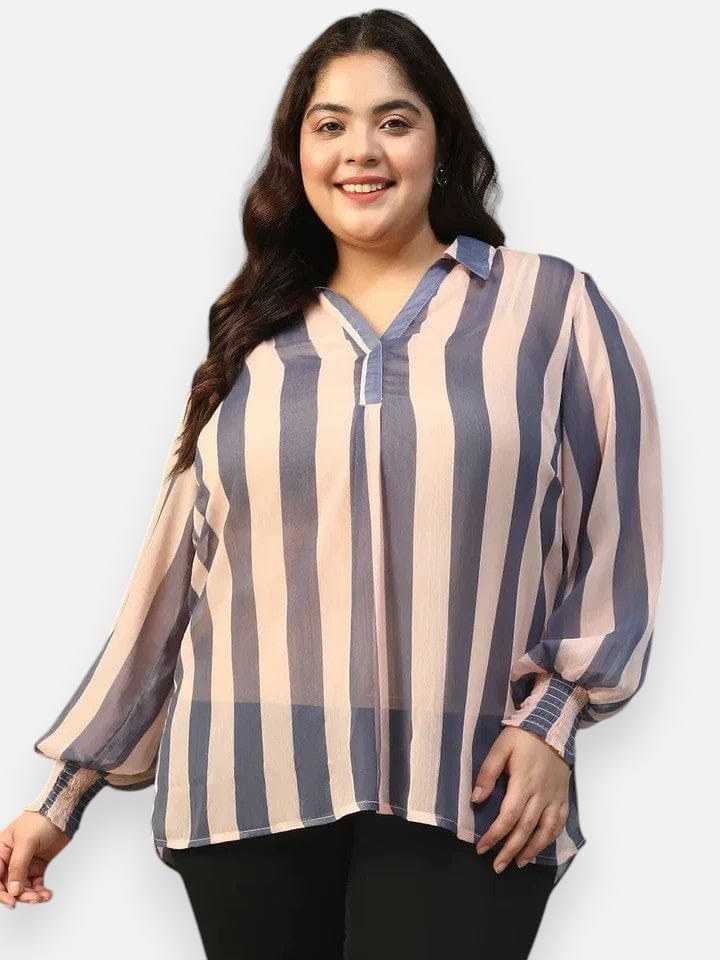 Plus Size Blue Stripe Top