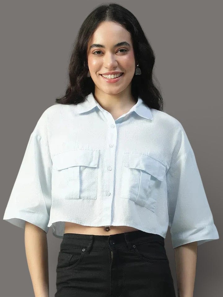 standard-solid-blue-collared-with-button-fly-short-sleeve-women-cotton-linen-crop-shirt