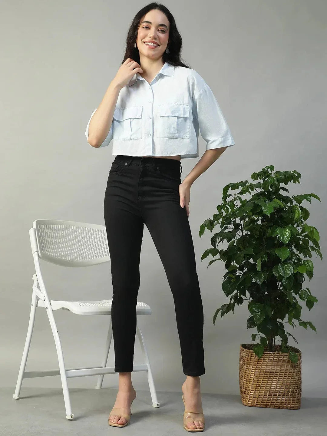 standard-solid-blue-collared-with-button-fly-short-sleeve-women-cotton-linen-crop-shirt