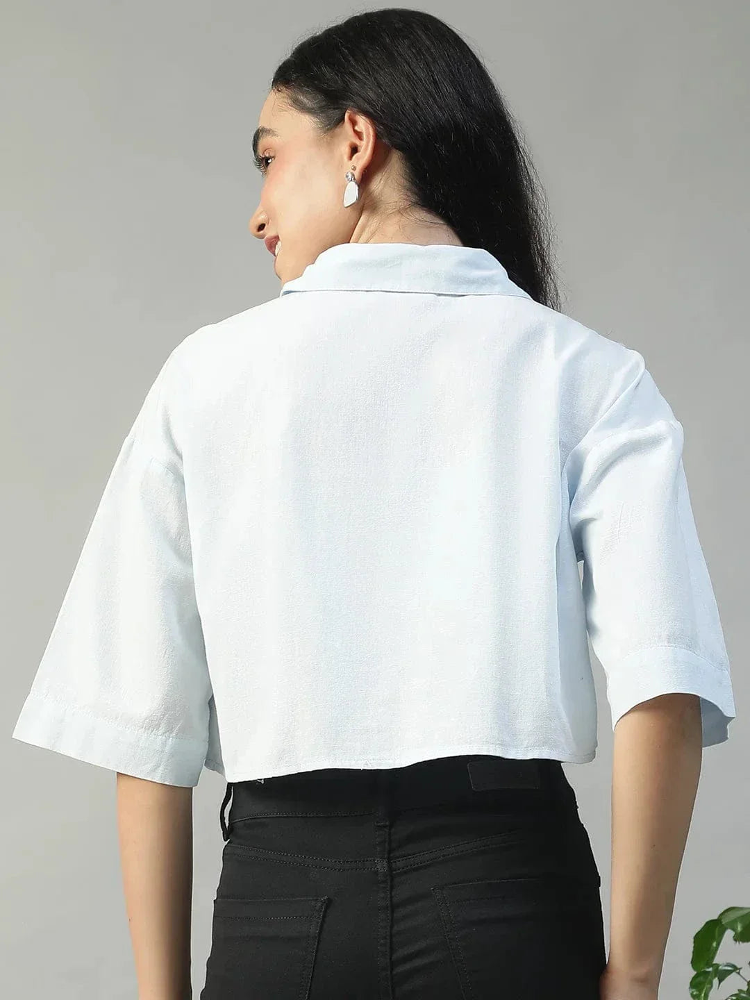 standard-solid-blue-collared-with-button-fly-short-sleeve-women-cotton-linen-crop-shirt