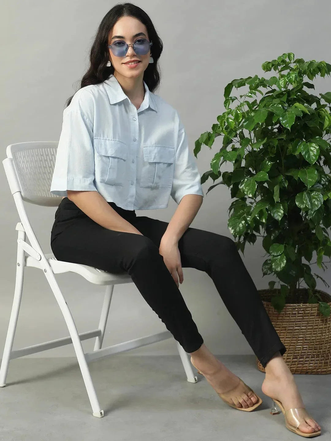 standard-solid-blue-collared-with-button-fly-short-sleeve-women-cotton-linen-crop-shirt