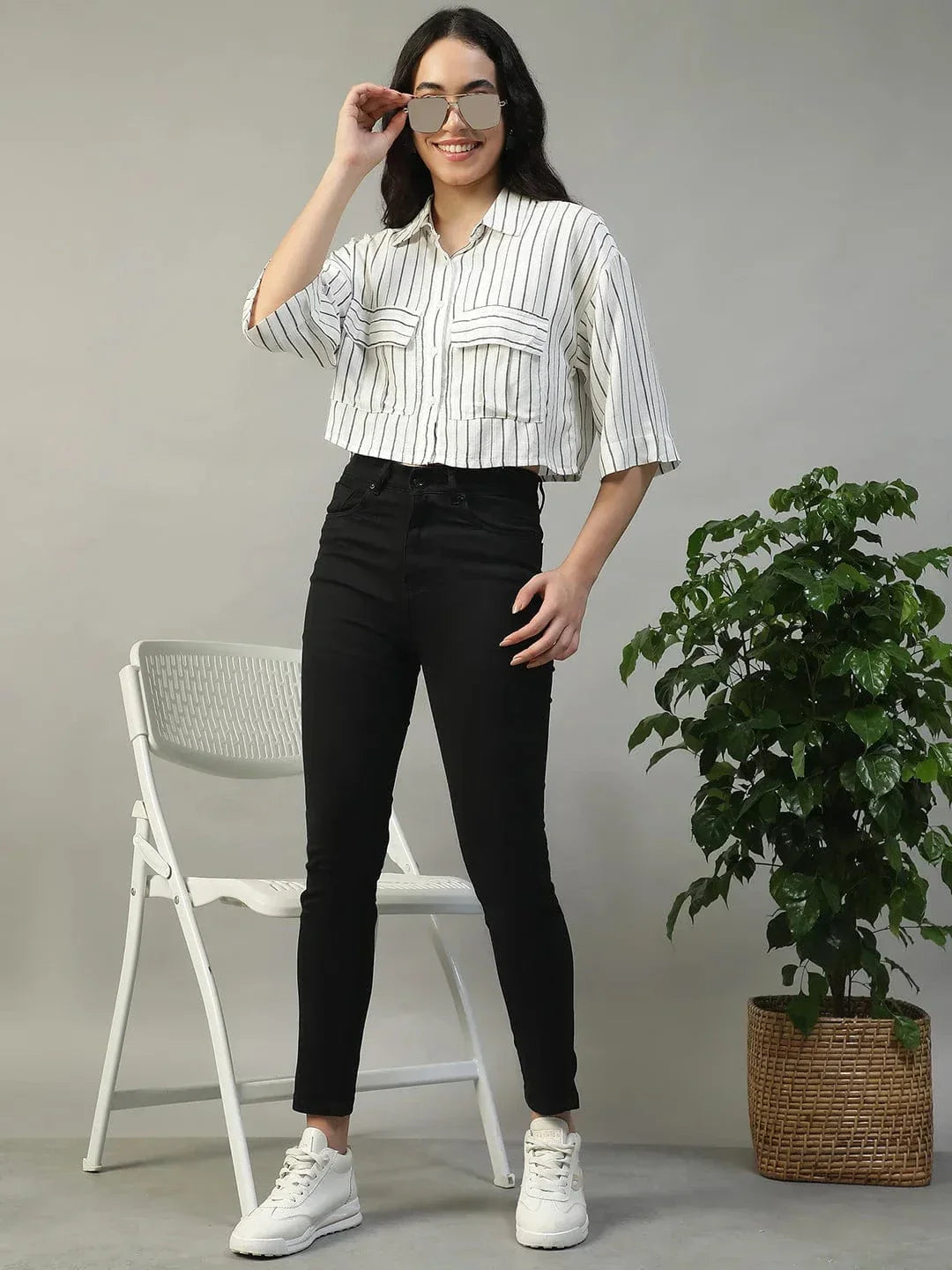 White Stripe Yarn Dyed Check Shirt
