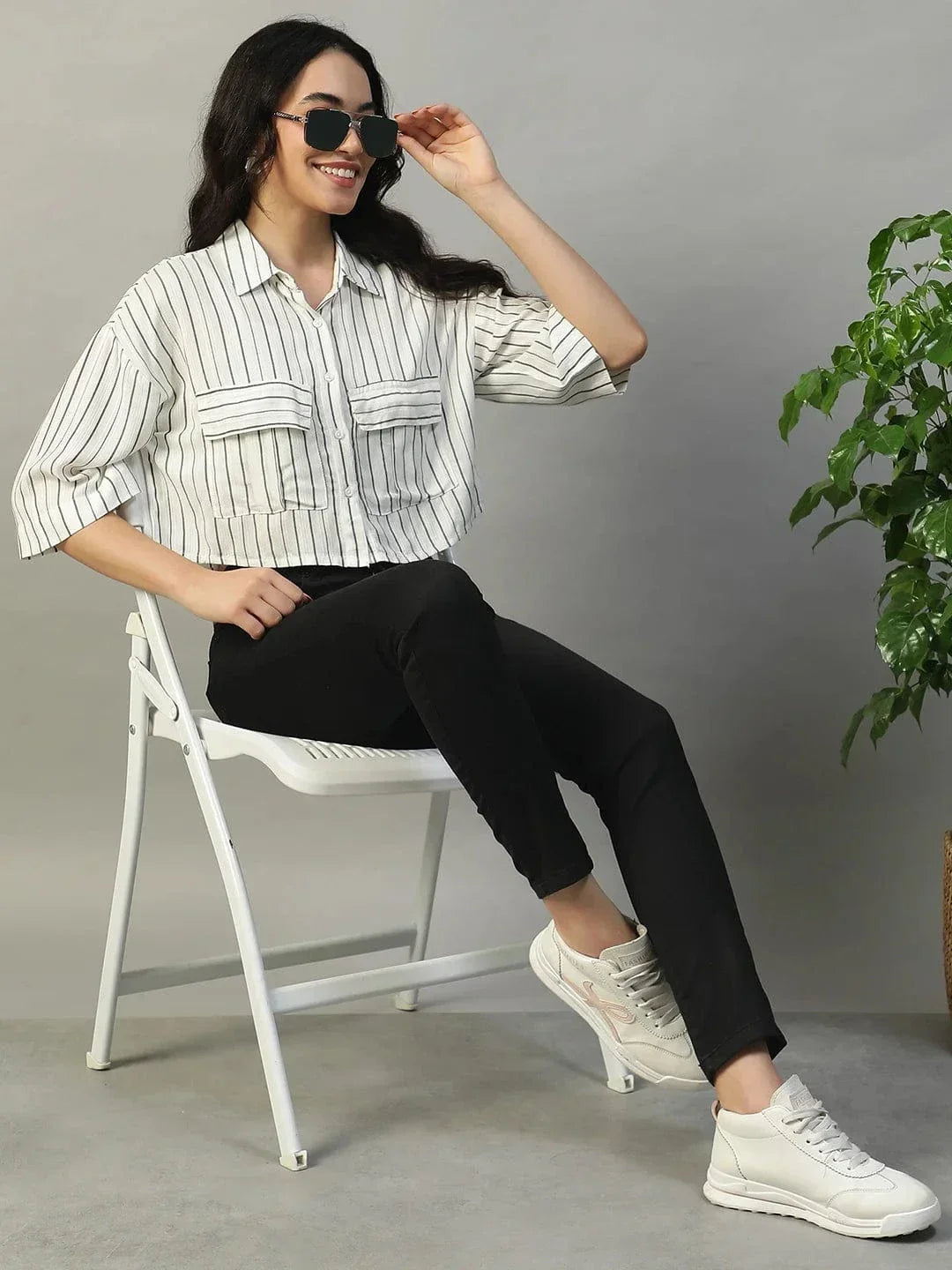 White Stripe Yarn Dyed Check Shirt